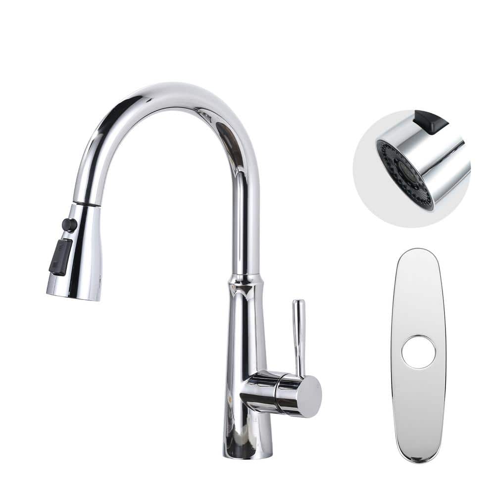 Single Handle 15.4 in. Pull Down Sprayer Kitchen Faucet with 3-Spray Modes Sprayer Fixed in Polished Chrome price history on PriceWatchPro
