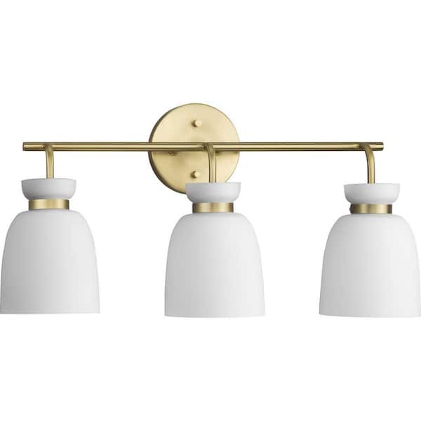 Progress Lighting Lexie 22 in., 3-Light Brushed Gold Vanity Light with Opal Glass Shade