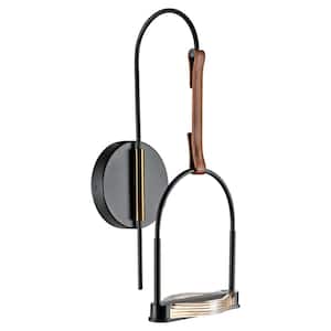 Ravenna 8 in. Wide 9.6-Watt Black LED Sconce with Glass Shade with Faux Leather Strap
