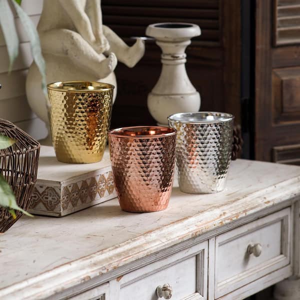 Modern 5 in. Rose Gold/ Silver/ Gold Polystone Planter with