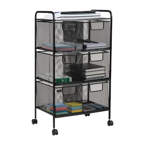 6-Tier Metal 4-Wheeled Rolling Utility Storage Cart with Drawers in Black