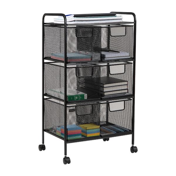 Mind Reader 6-Tier Metal 4-Wheeled Rolling Utility Storage Cart with Drawers in Black
