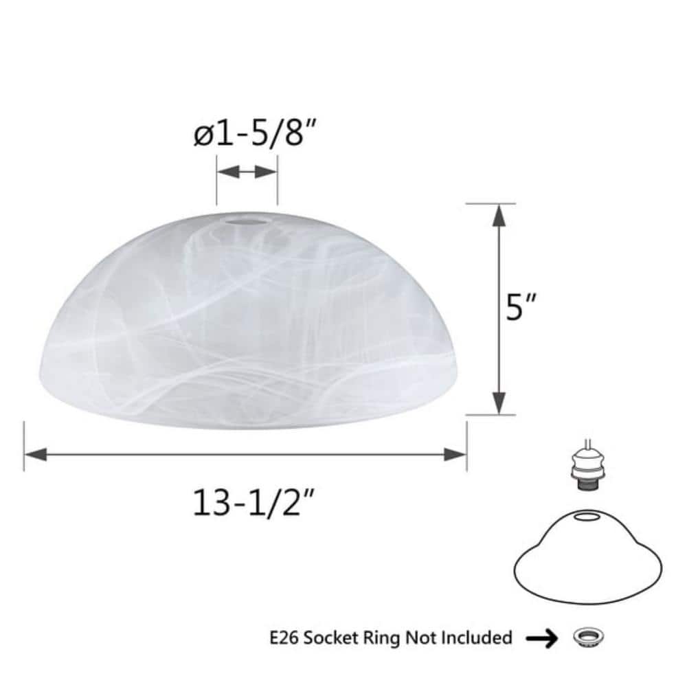 Etched Alabaster White Glass Bowl Shade, 13.5" Diameter