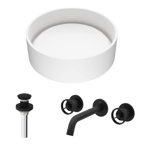 VIGO Anvil Round Vessel Bathroom Sink in White Matte StoneTM