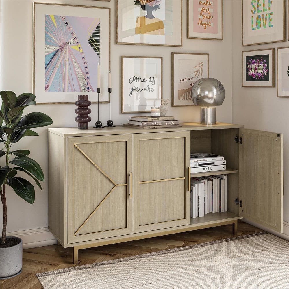 Neely Wide Pale Oak Accent Cabinet with Adjustable Shelving