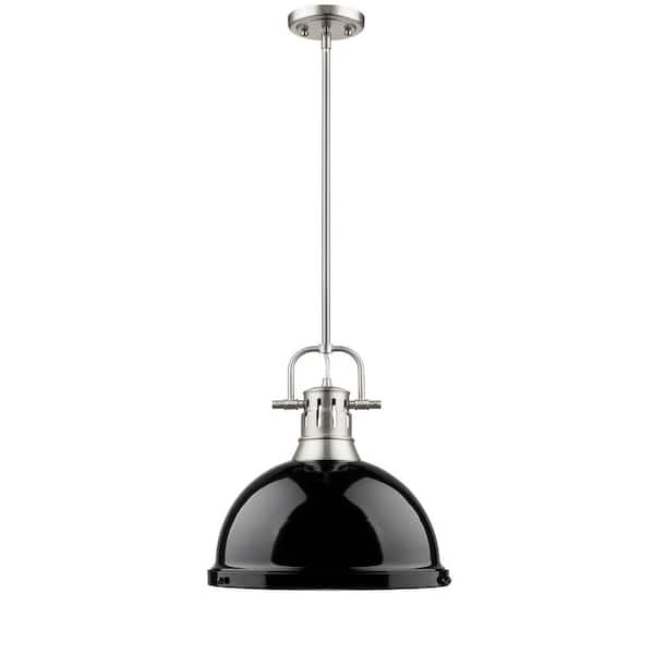 Golden Lighting Duncan 1-Light Pewter Pendant with Rod with Black Shade