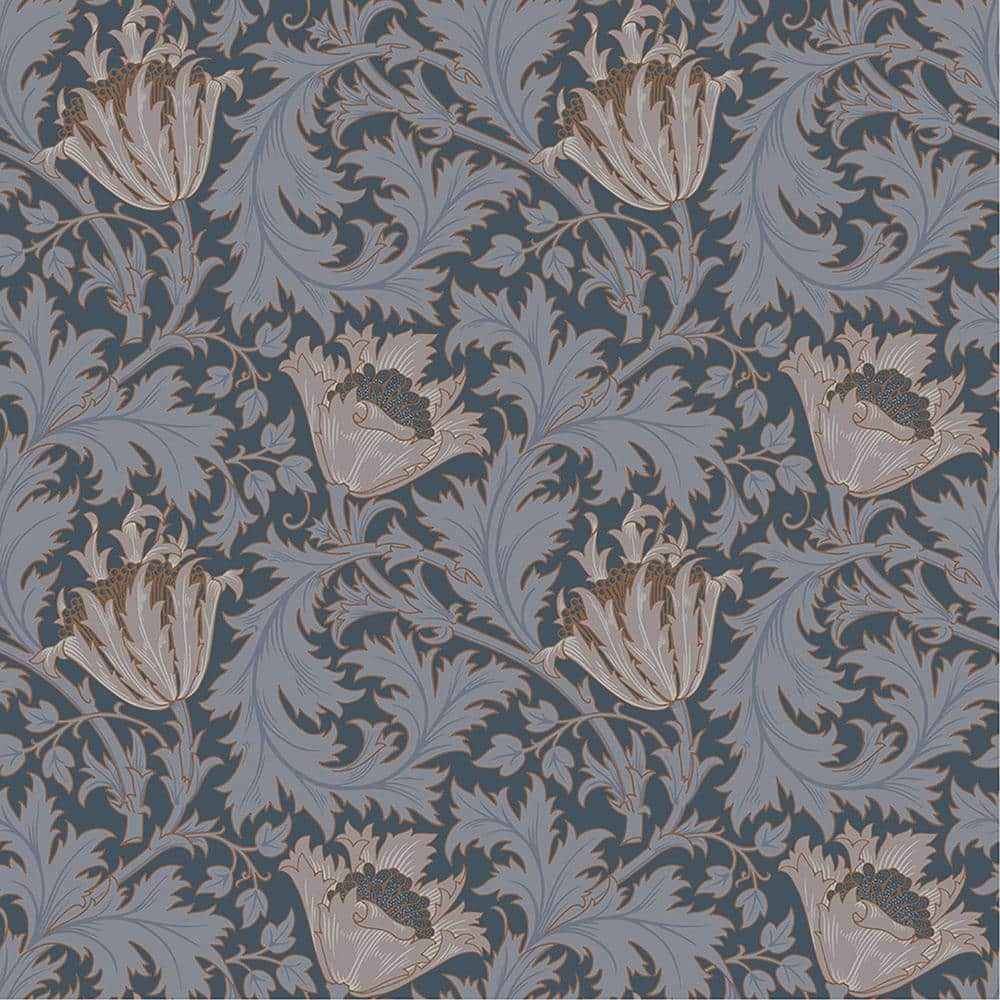Dark Blue Floral Anemone Non-Woven Wallpaper Roll