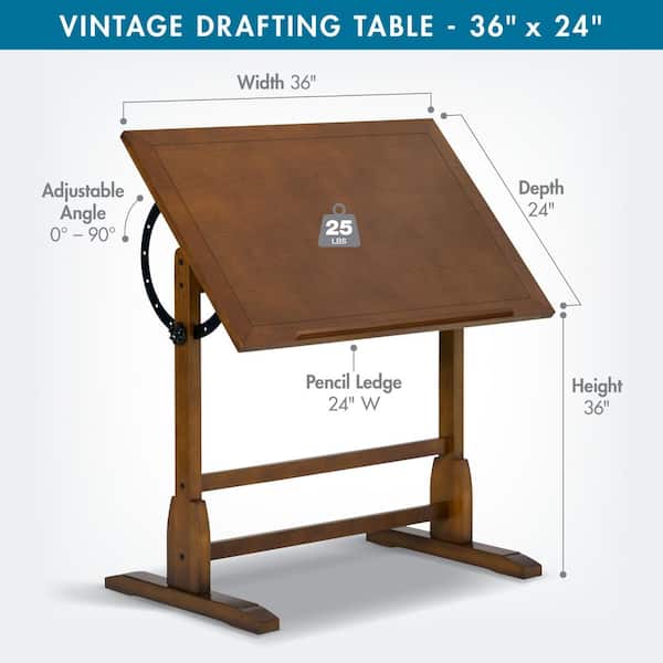 Studio Designs Vintage 36 in. W Drawing/Writing Desk in Rustic Oak