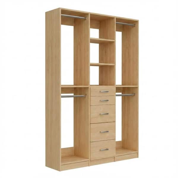 Alto Collection 97.5 in. W Oak Wall Mounted 2 Double Hang-Shelf and 5-Drawer Closet Kit Wood Closet System