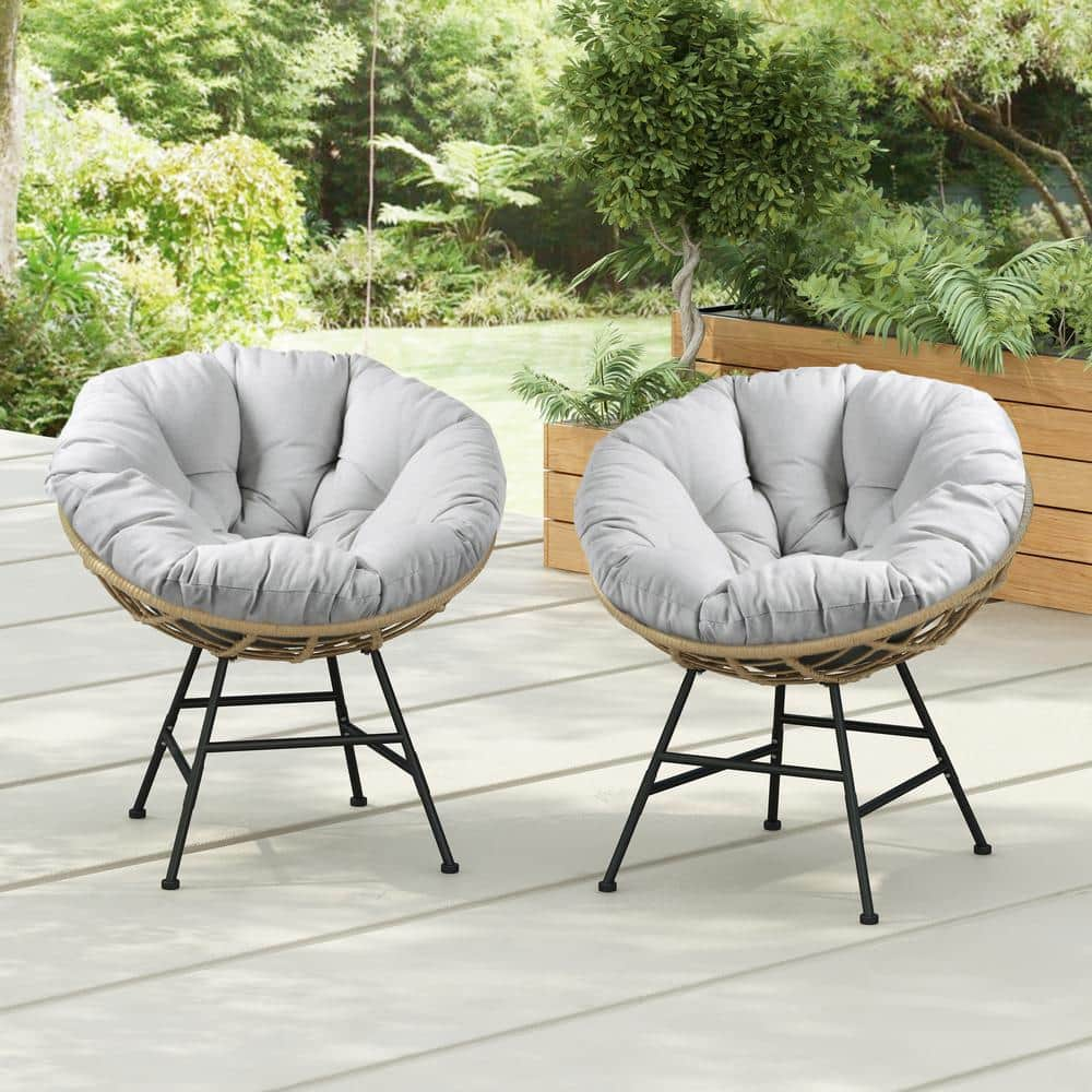 CHRISTOPHER KNIGHT HOME Outdoor Patio Wicker Lounge Chair with Light Grey Cushions Set of 2 111392 The Home Depot