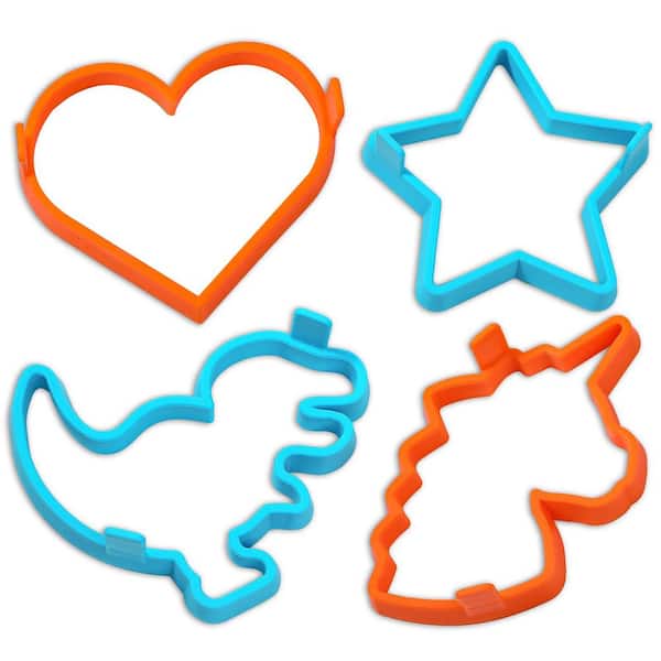 4Pck Silicone Heart, Star, Dinosaur, Unicorn Pancake Molds, Nonstick Shaper, Fun Cake Ring Mold for Griddle Cooking