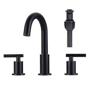 8 in. Widespread Double Handle 3-hole High-Arc Bathroom Faucet with Pop-up Drain Lead-Free in Oil Rubbed Bronze