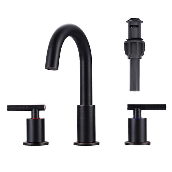ARCORA 8 in. Widespread Double Handle 3-hole High-Arc Bathroom Faucet with Pop-up Drain Lead-Free in Oil Rubbed Bronze