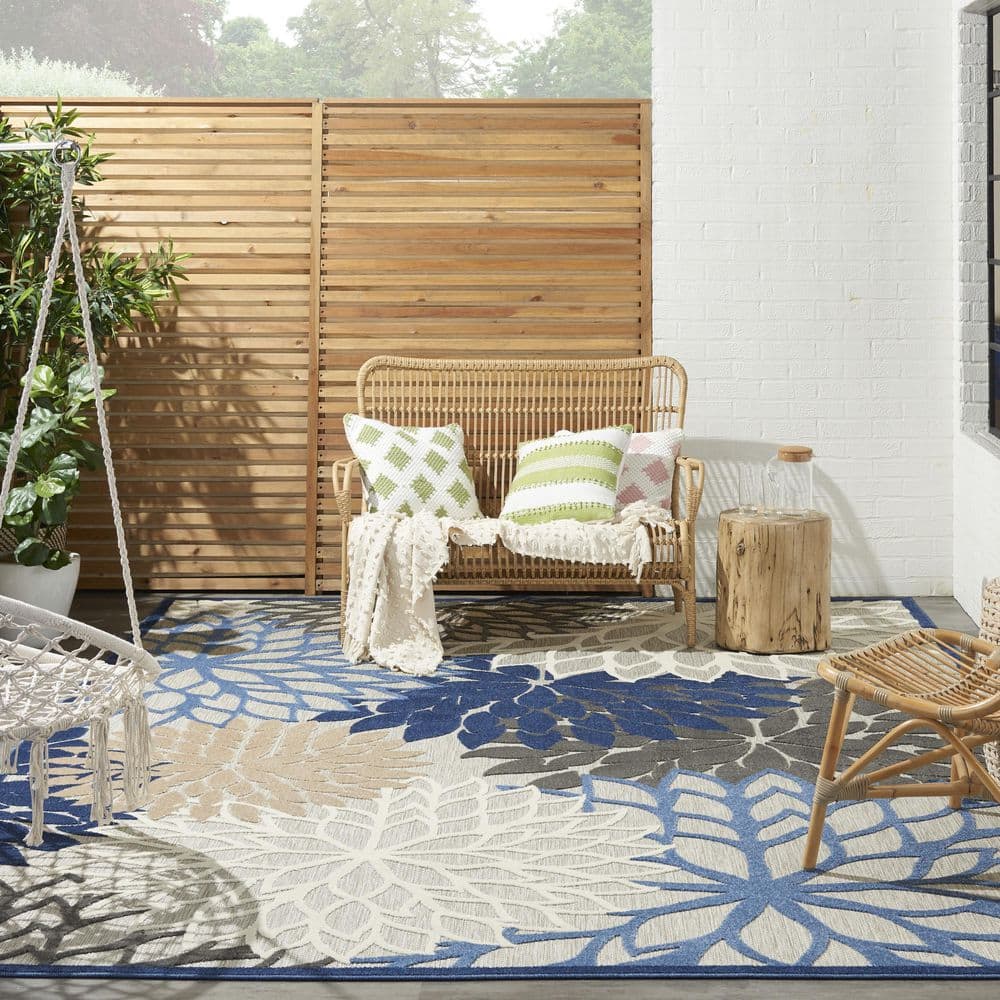 Aloha Blue and Multicolor Floral 12' x 15' Outdoor Rug