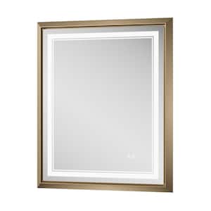 30 in. W. x 36 in. H Rectangular Aluminum Framed with 3-Colors Dimmable LED Wall Mount Bathroom Vanity Mirror in Gold
