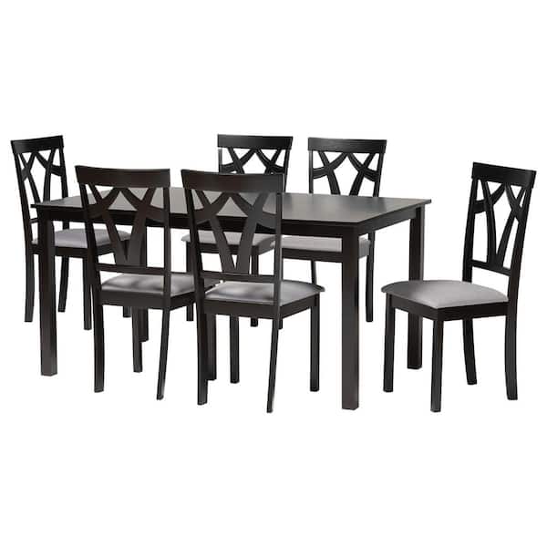Baxton Studio Sylvia 7-Piece Grey and Dark Brown Wood Top Dining Set