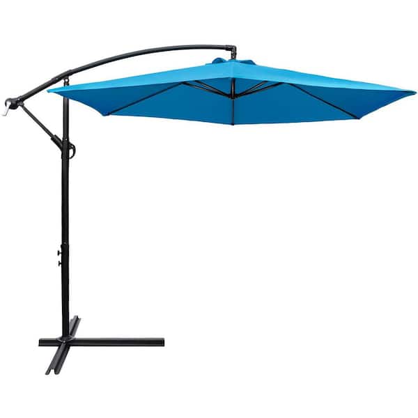 Tozey 10 ft. Patio Offset Cantilever Umbrella Outdoor Market Hanging Umbrellas with Crank and Cross Base Blue