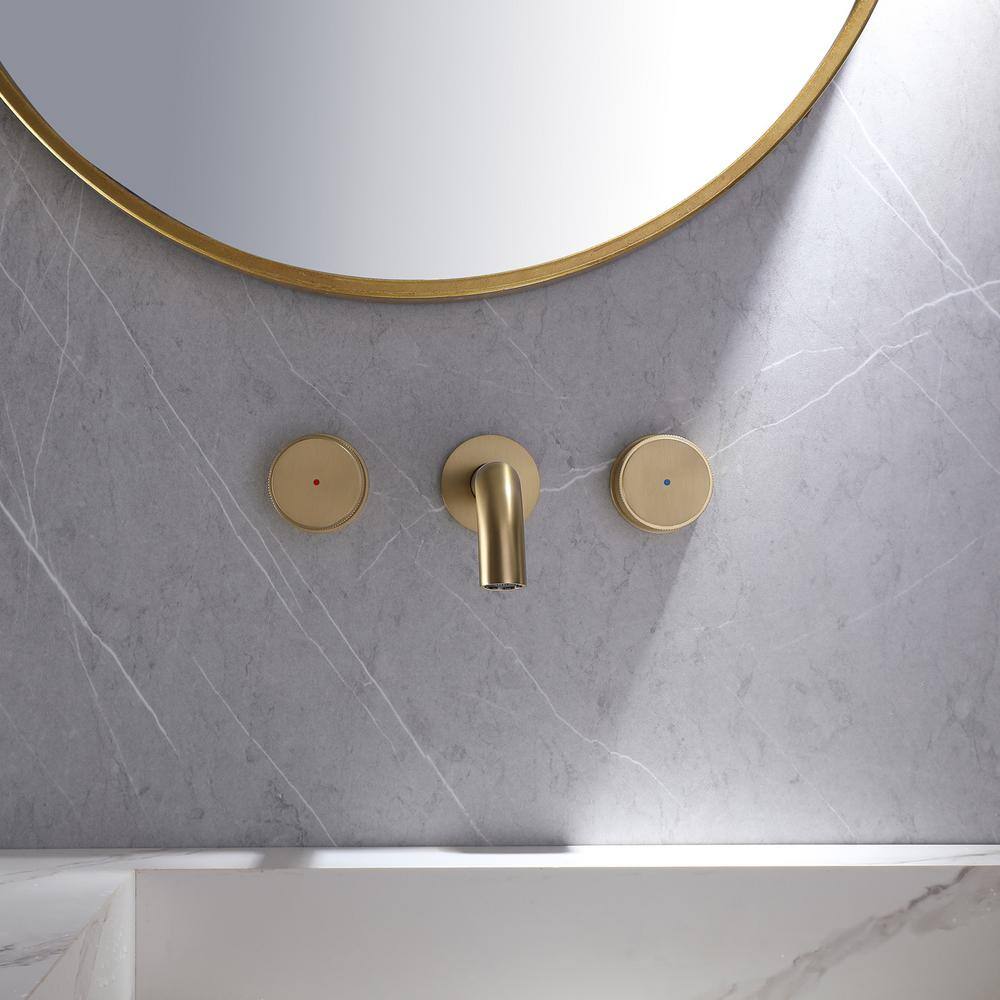 Brushed Gold Two-Handle Wall Mounted Bathroom Faucet