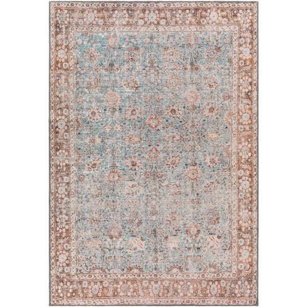 Indoor Machine Washable Area Rug, Teal Blue And Brown Area Rugs