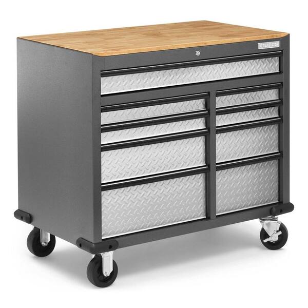 Gladiator 41-in L x 24.5-in H 9-Drawers Rolling Hammered Granite Wood Portable Work Bench Gladiator 41-in L x 24.5-in H 9-Drawers Rolling Hammered Granite Wood Portable Work Bench
