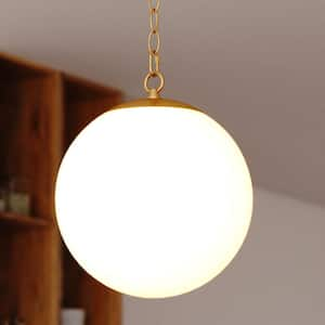 Linden 1-Light Gold Brass Mid-Century Modern Pendant Light White Globe Glass