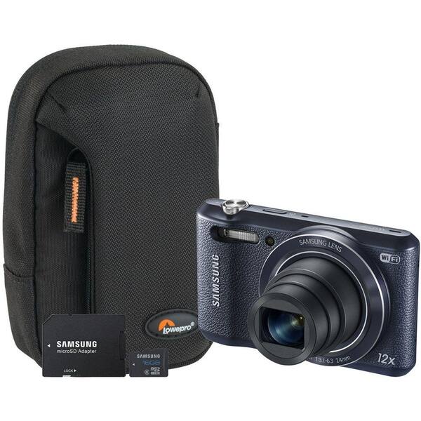 Samsung WB35F 16MP Black Digital Smart Camera, Tahoe 30 Compact Camera Pouch and 16GB MicroSD Card with Adapter