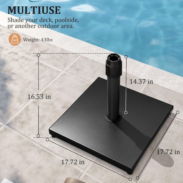 43 lbs. Outdoor Heavy Duty Square Patio Umbrella Base Stand in Black for Market Umbrella, Table Umbrella