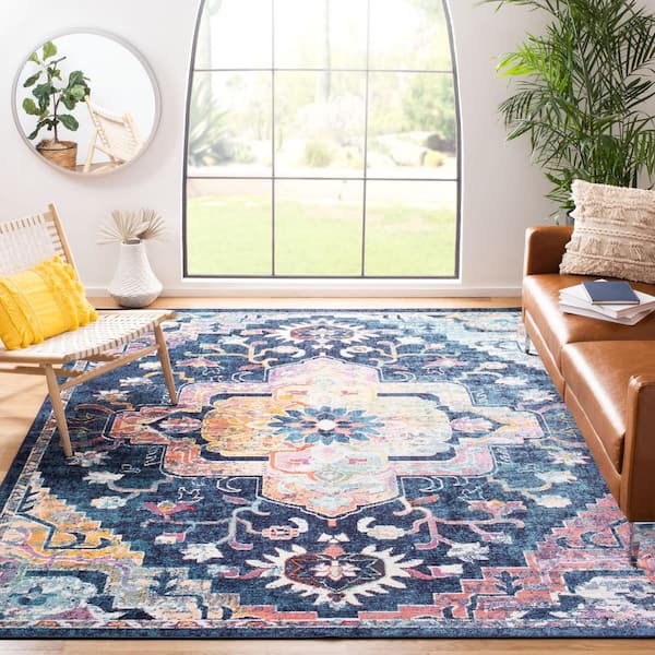 Crystal 10 ft. x 14 ft. Navy/Fuchsia Oriental Area Rug