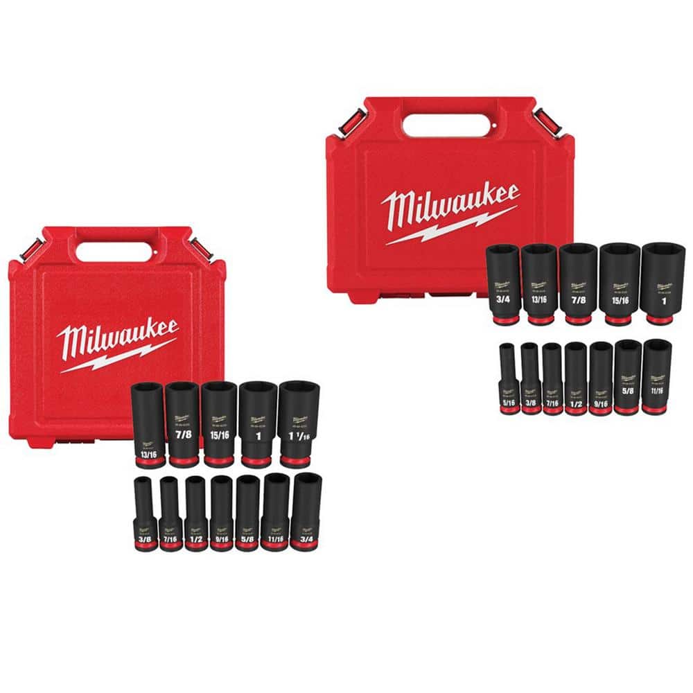 Milwaukee SHOCKWAVE 1/2 in. and 3/8 in. Drive SAE Deep Well Impact Socket Set (24-Piece) -  49-66-7011-06