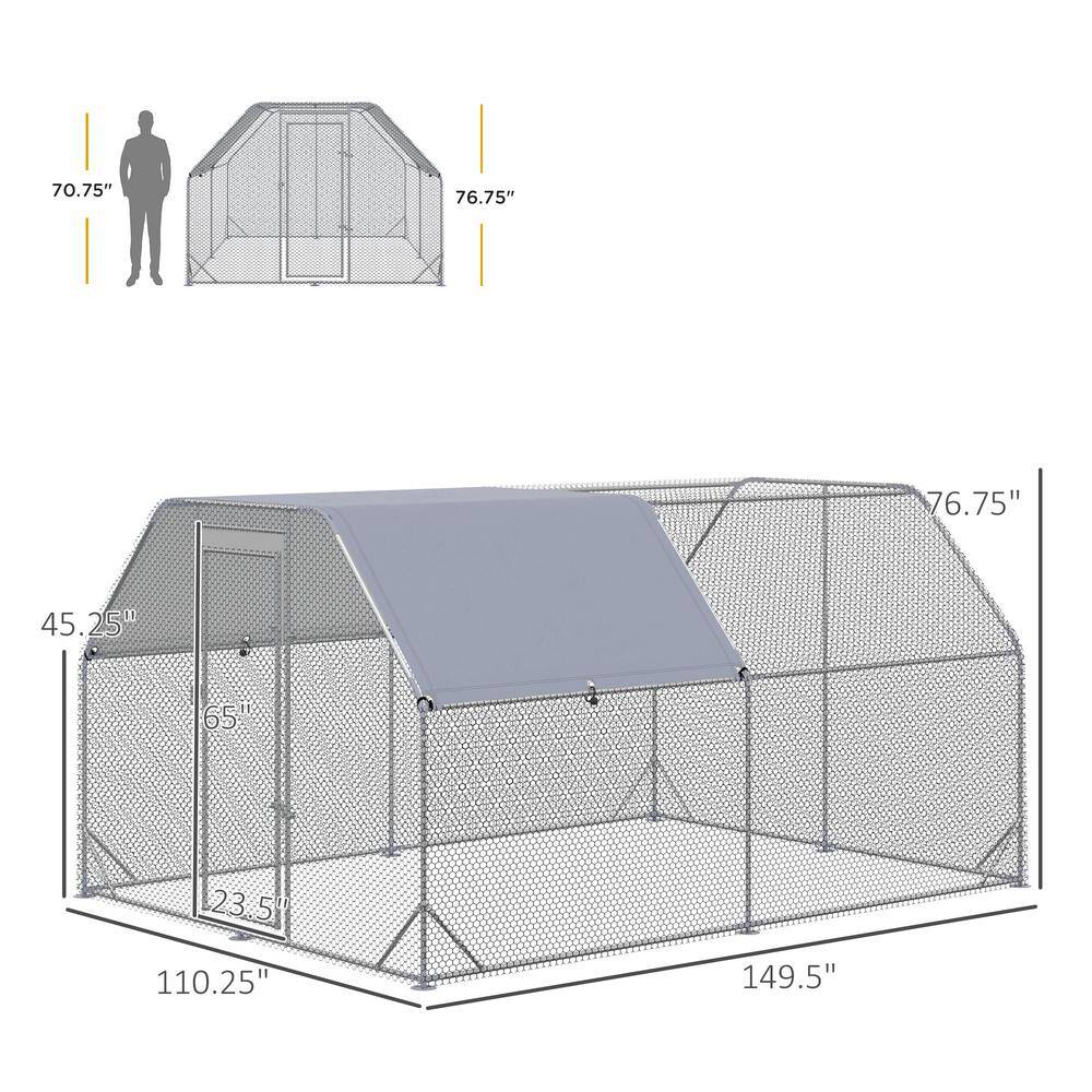 Silver Galvanized Steel Walk-In Chicken Coop with Cover