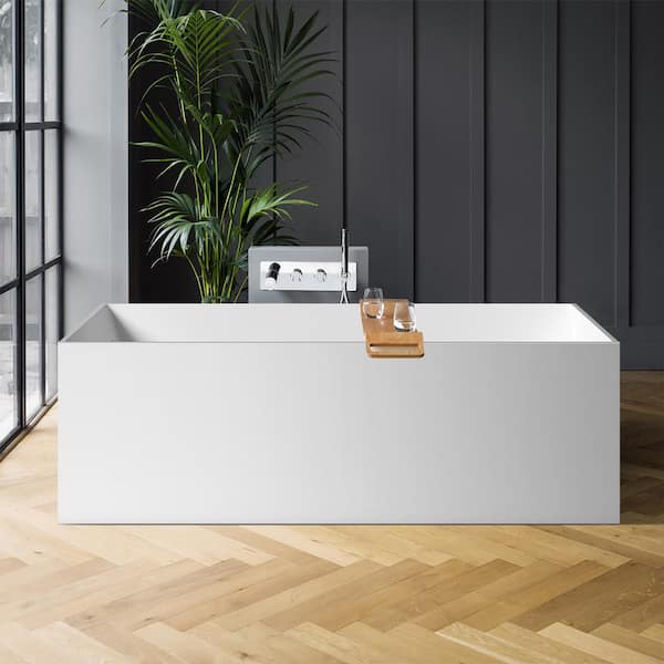 ANGELES HOME 67 in. x 28.35 in. Solid Surface Stone Resin Soaking Bathtub with Drain in White