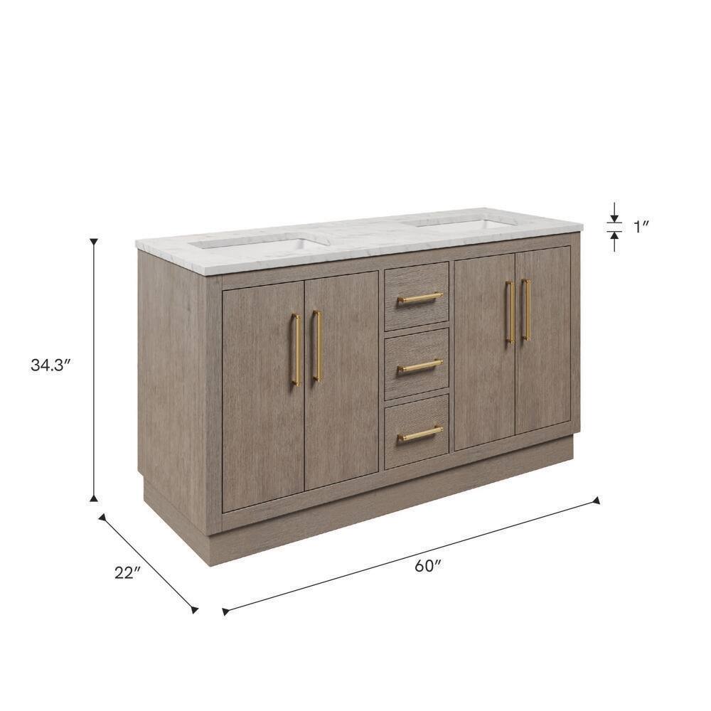 Hugo 60'' Grey Oak Double Sink Vanity with Satin Gold Hardware