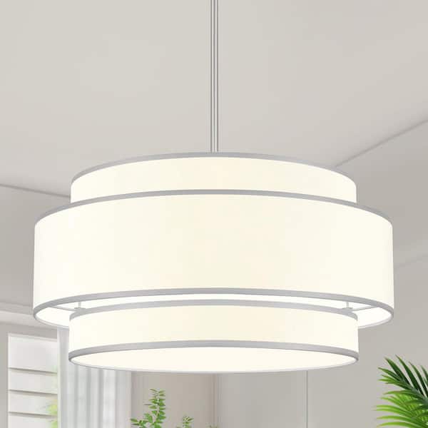 6-Light Nickel Dimmable Modern Farmhouse Fabric Drum Chandelier for Living Room Kitchen Entryway Hallway Foyer