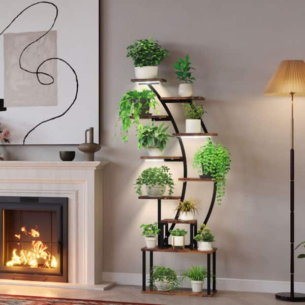Grow Light, Full Spectrum, 63in. H 9-Tier Plant Stand with Grow Light, Flower Stand Display Rack for Living Room,Balcony