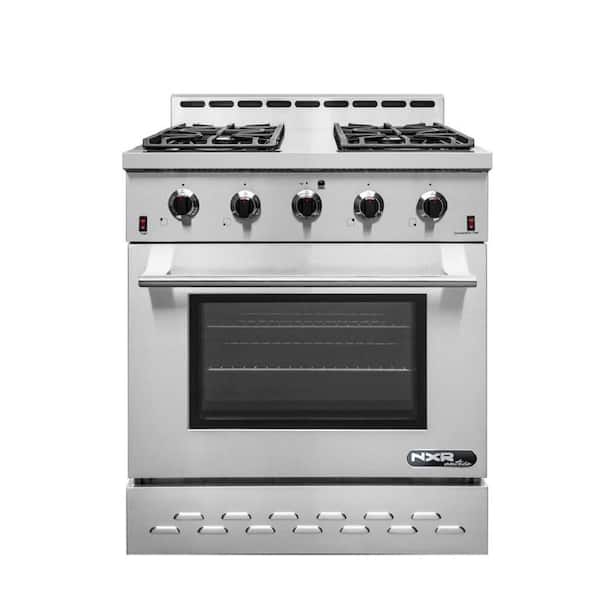 NXR Entree 30 in. 4.5 cu. ft. Professional Style Gas Range with Convection Oven in Stainless Steel and Black