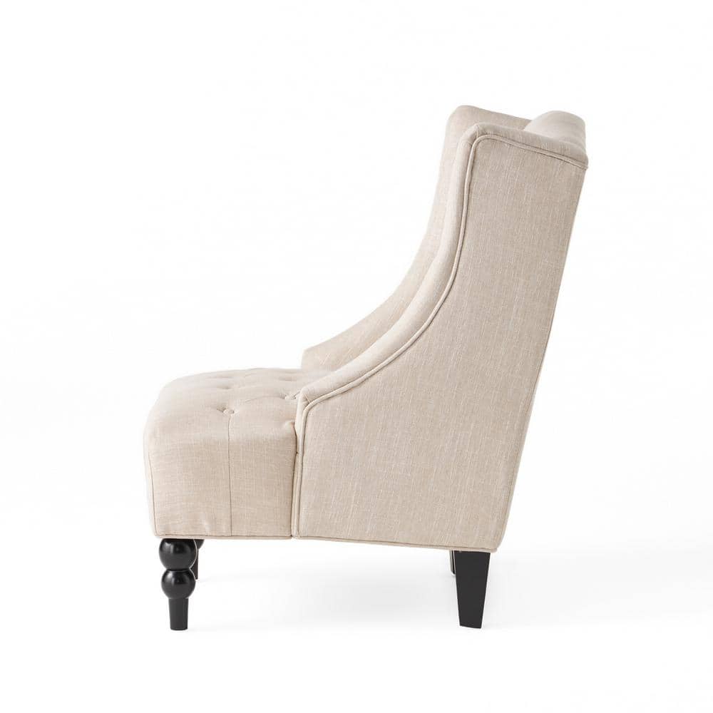 Light Beige High Back Tufted Wood Accent Chair
