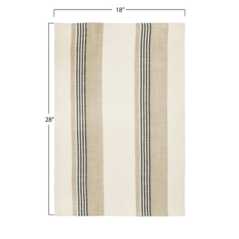 Tan and Grey Striped Cotton Tea Towels Set of 3