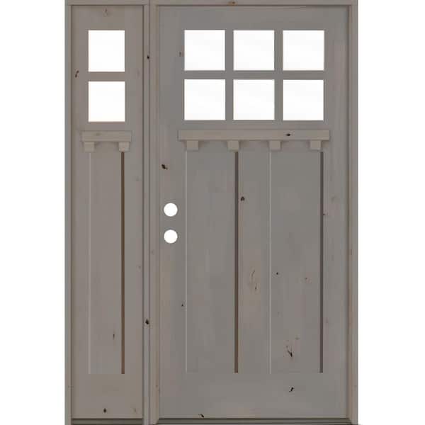 Krosswood Doors 46 in. x 80 in. Craftsman Alder 2- Panel Right-Hand/Inswing 6-Lite Clear Glass Grey Stain Wood Prehung Front Door w/LSL