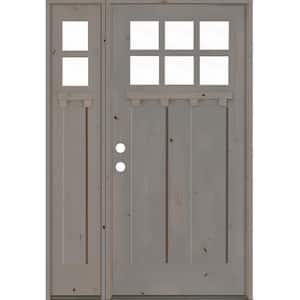 50 in. x 80 in. Craftsman Alder Right-Hand 6 Lite Clear Glass Grey Stain Wood Prehung Front Door/Left Sidelite with DS