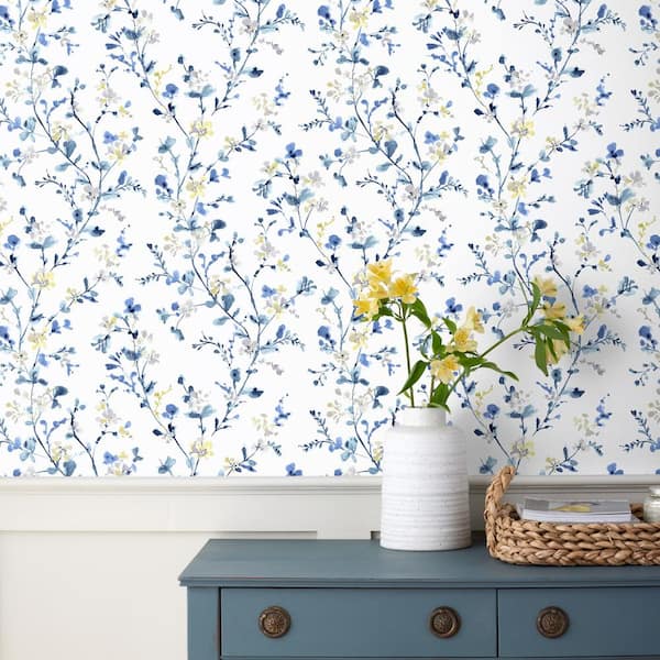 The Company Store Emily White Blue Peel and Stick Wallpaper Panel (covers 26 sq. ft.)