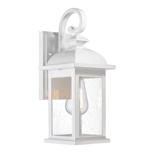 JAZAVA White Outdoor Hardwired Wall Lantern Sconce with Seeded Glass No Bulbs Included