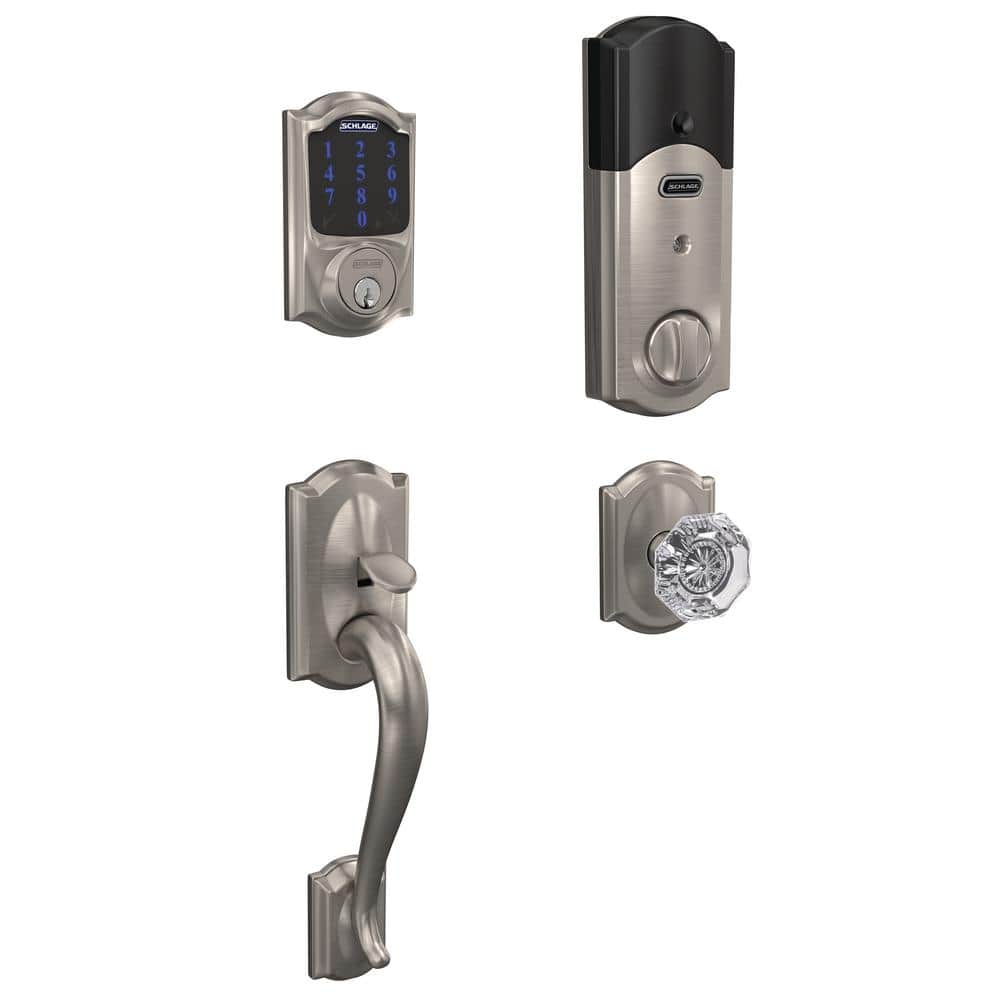 Schlage Camelot Connect Z Wave Plus Smart Deadbolt In Satin Nickel With Alarm And Custom 6075