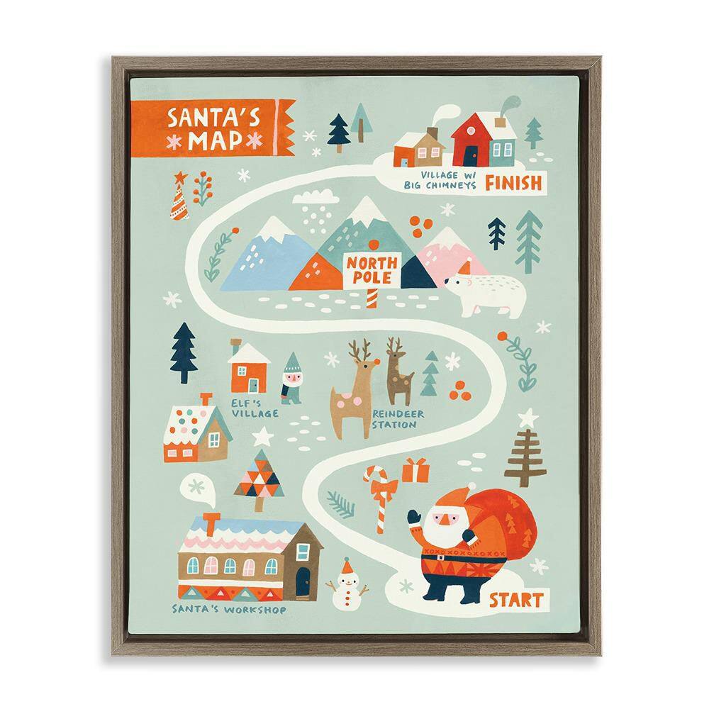 Jolly Map of North Pole by Irene Chan 1-Piece Brown Floater Frame Graphic Religious Art Print 21 in. x 17 in. price history on PriceWatchPro