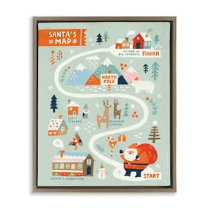 Jolly Map of North Pole by Irene Chan 1-Piece Brown Floater Frame Graphic Religious Art Print 31 in. x 25 in.