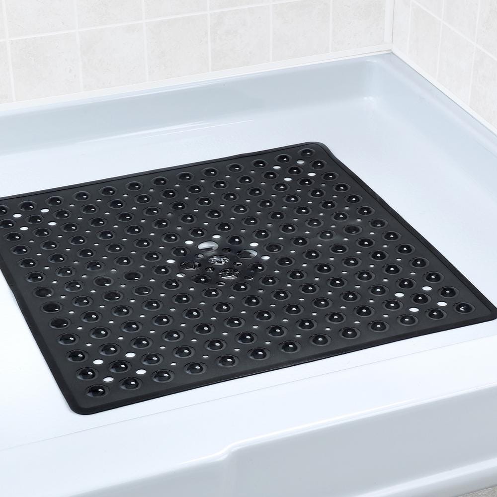 Black PVC Square Non-Slip Shower Mat with Suction Cups