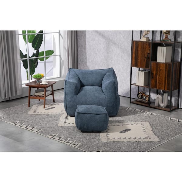 JUJABU Navy Blue Polyester Boucle Comfort Lounger High Back Bean Bag Chair for Adults and Kids