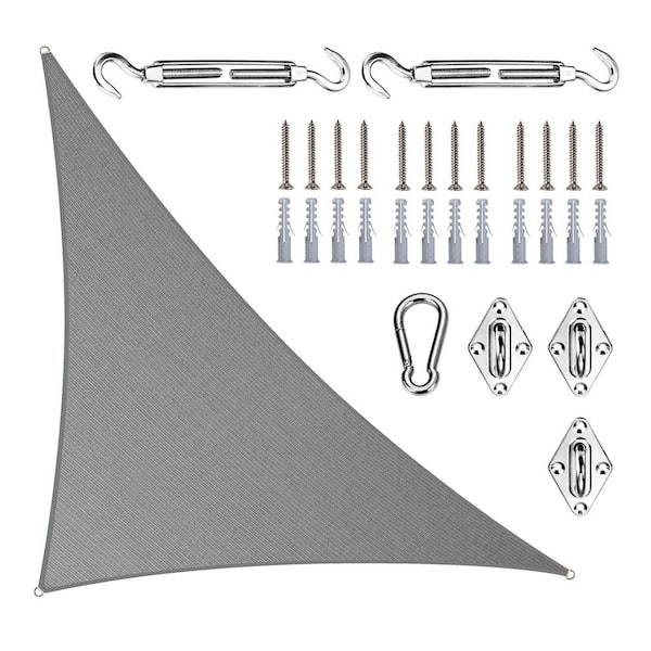 ROYAL SHADE 20 ft. x 20 ft. x 28.3 ft. Right Triangle Sun Shade Sail with Hardware Kit-Grey