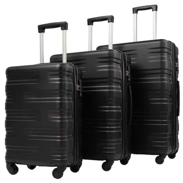 grossag 3-Piece Black Spinner Wheels, Rolling, Lockable Handle and Light-Weight Luggage Set