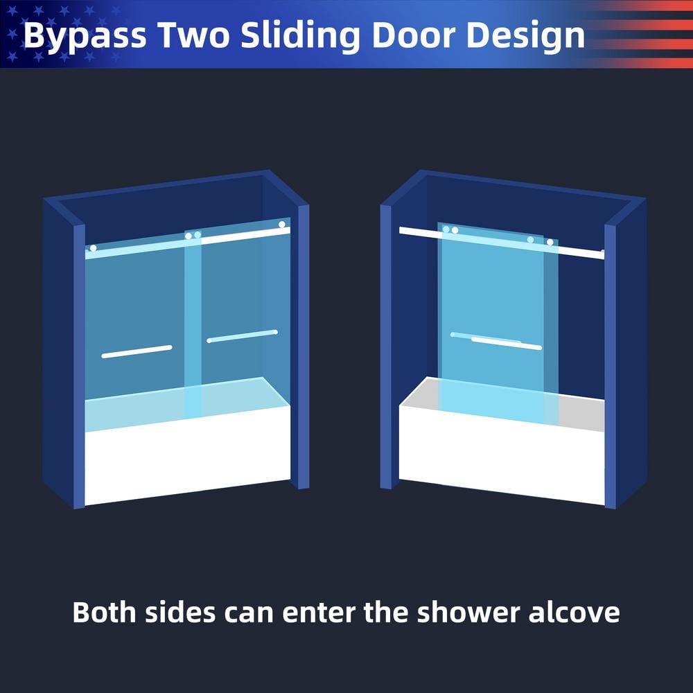 60'' Chrome Frameless Sliding Tub Door with Clear Glass