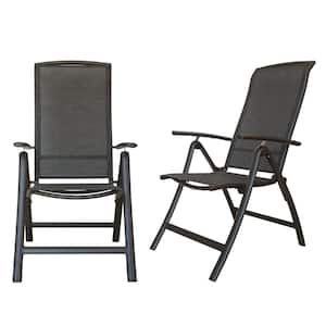 Aluminium Frame Reclining Sling Lawn Folding Outdoor Dining Chair Set of 2